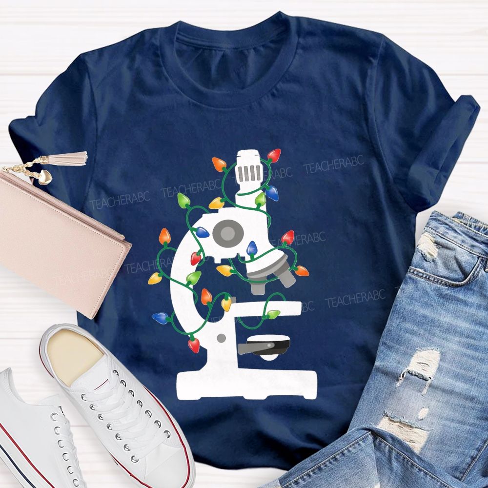 Microscope Christmas Lights Science Teacher T-shirt
