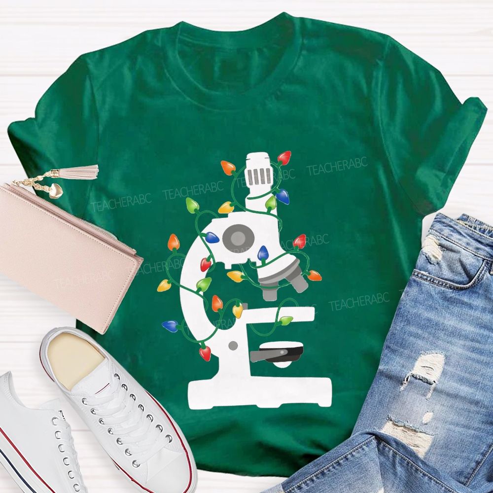 Microscope Christmas Lights Science Teacher T-shirt