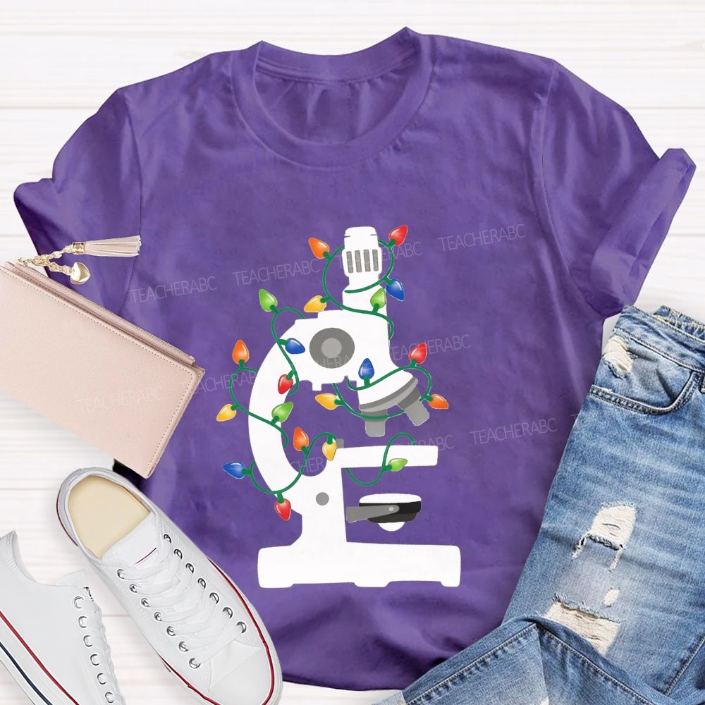 Microscope Christmas Lights Science Teacher T-shirt