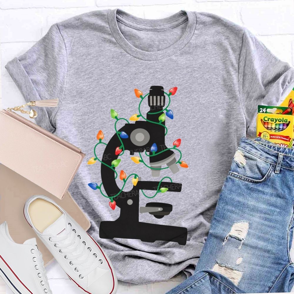 Microscope Christmas Lights Science Teacher T-shirt