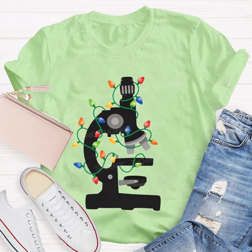 Microscope Christmas Lights Science Teacher T-shirt