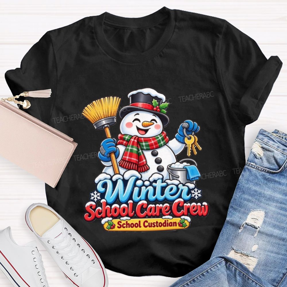 Winter School Care Crew School Custodian Snowman Christmas T-shirt