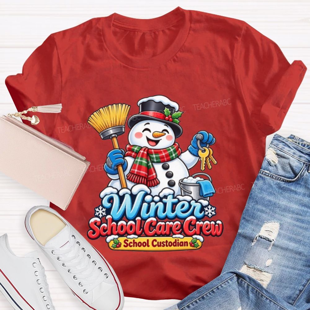 Winter School Care Crew School Custodian Snowman Christmas T-shirt