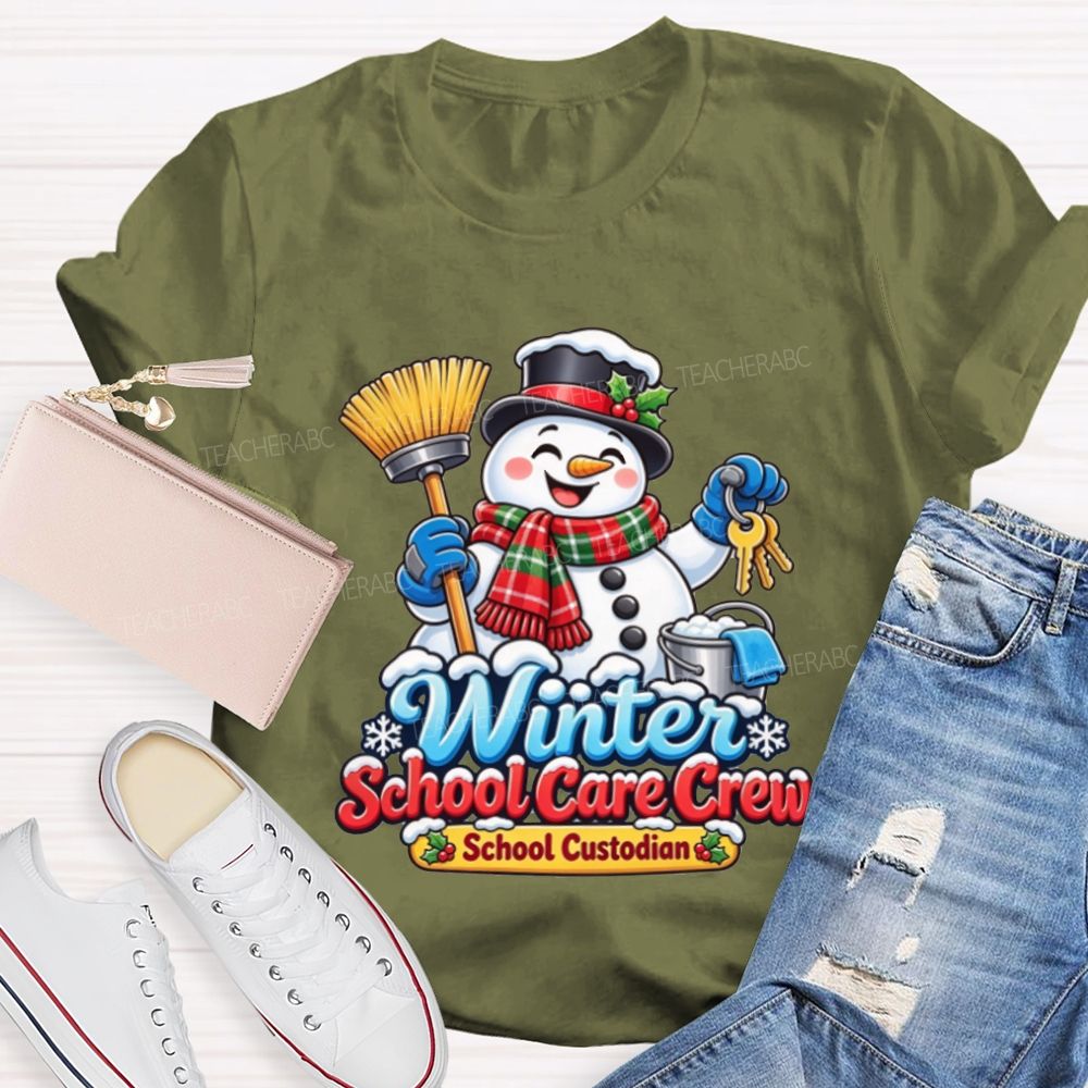 Winter School Care Crew School Custodian Snowman Christmas T-shirt