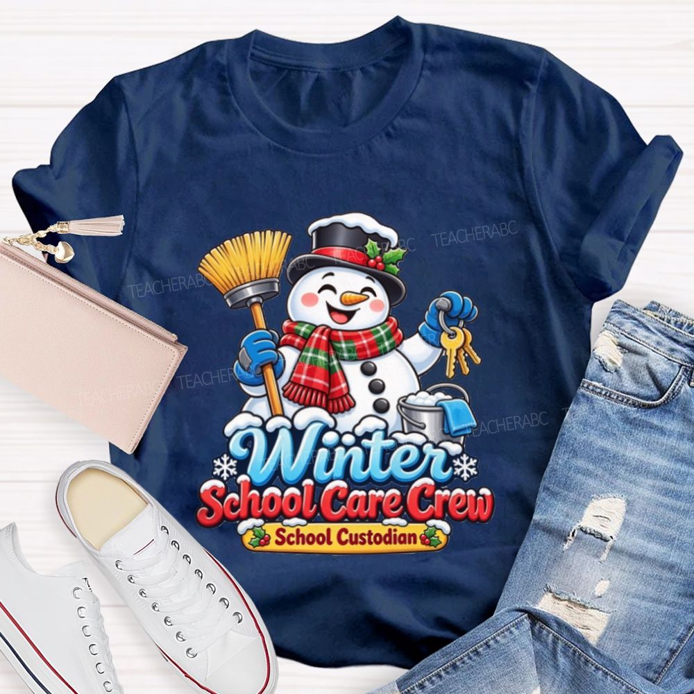 Winter School Care Crew School Custodian Snowman Christmas T-shirt