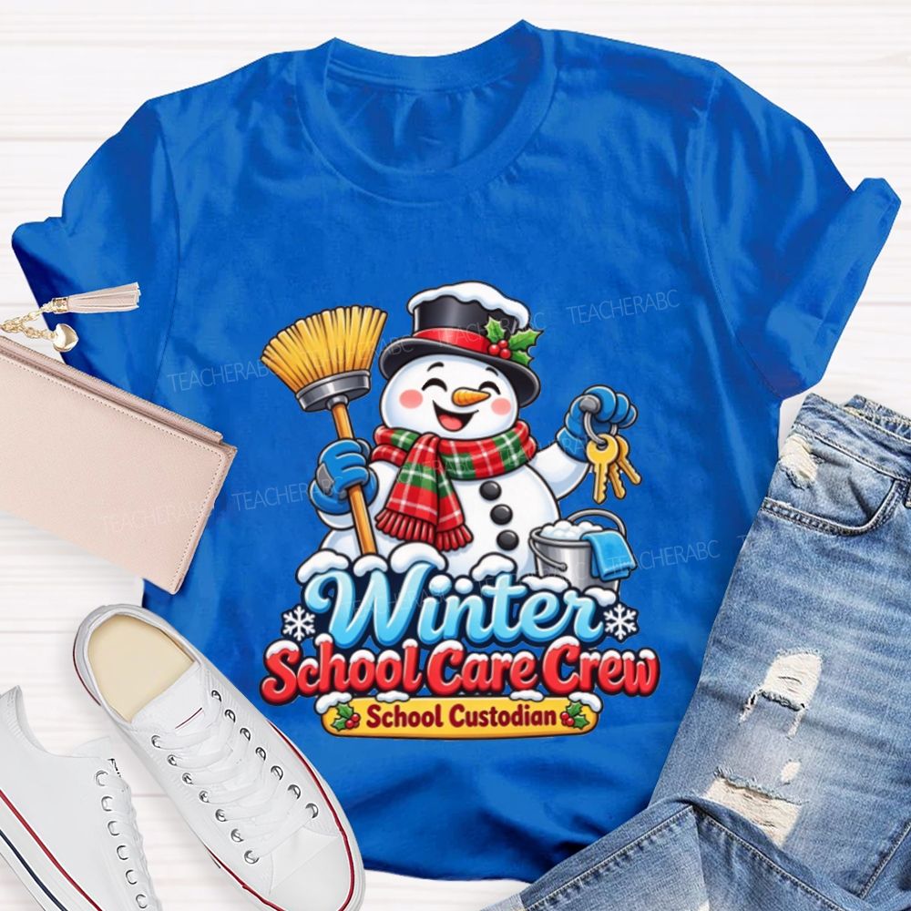 Winter School Care Crew School Custodian Snowman Christmas T-shirt