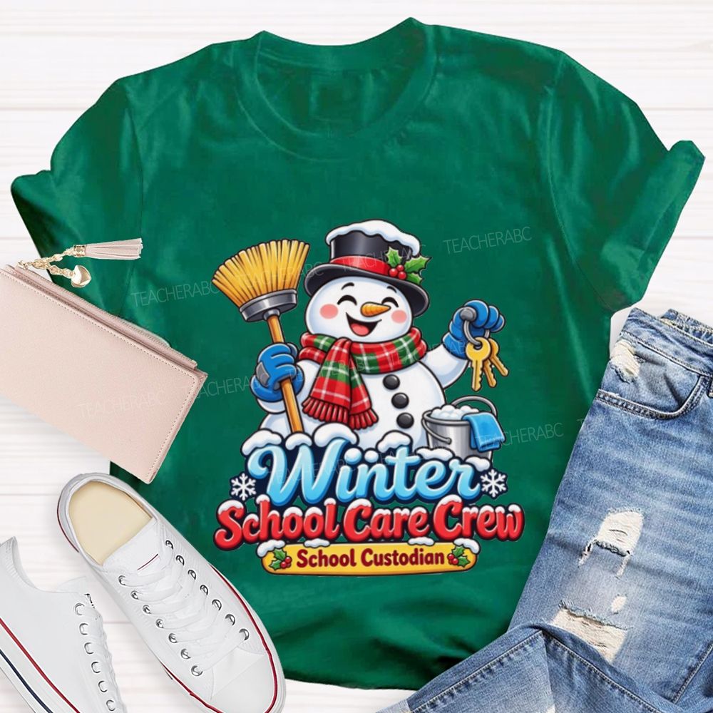 Winter School Care Crew School Custodian Snowman Christmas T-shirt