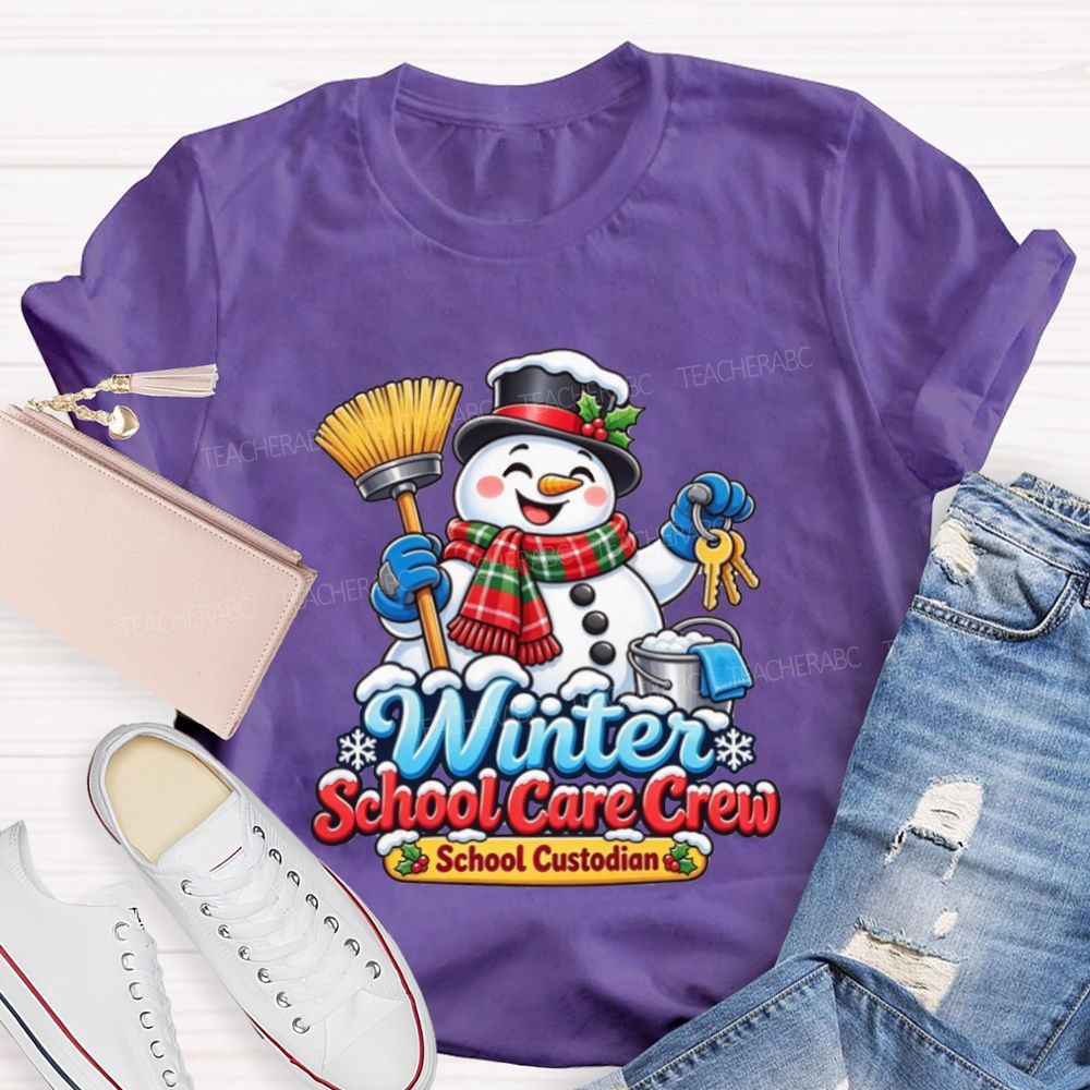 Winter School Care Crew School Custodian Snowman Christmas T-shirt