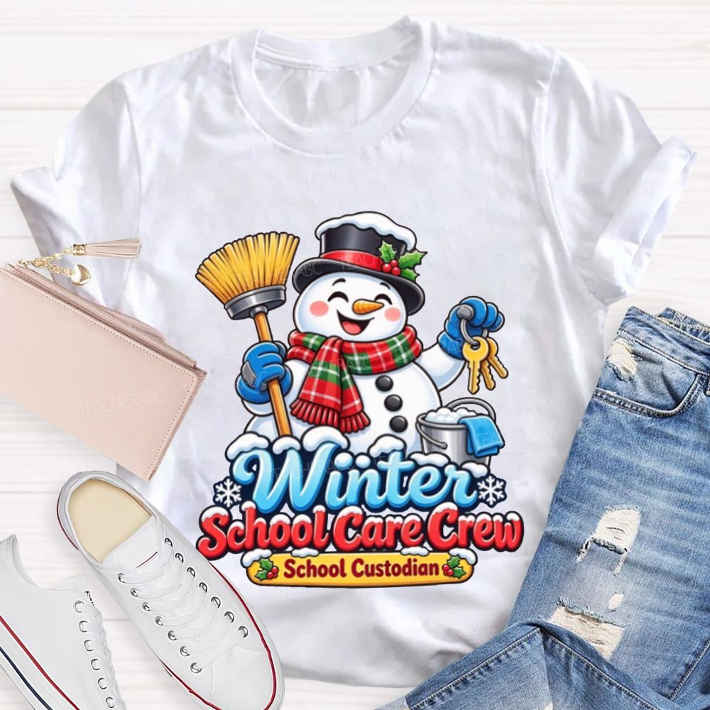 Winter School Care Crew School Custodian Snowman Christmas T-shirt