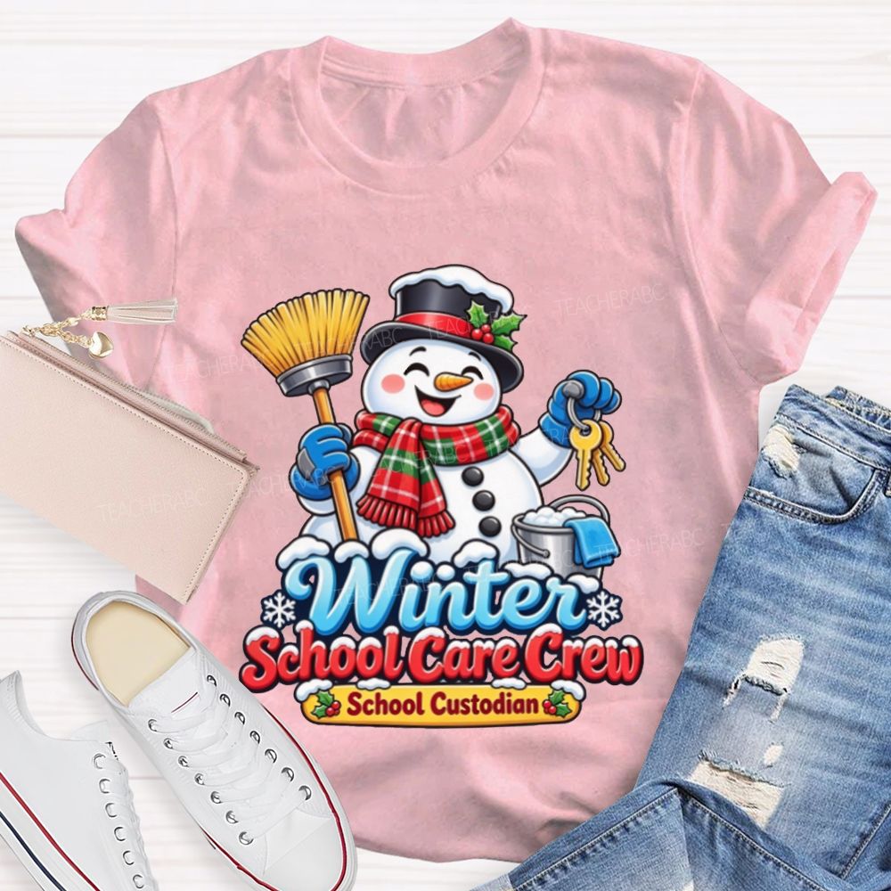 Winter School Care Crew School Custodian Snowman Christmas T-shirt