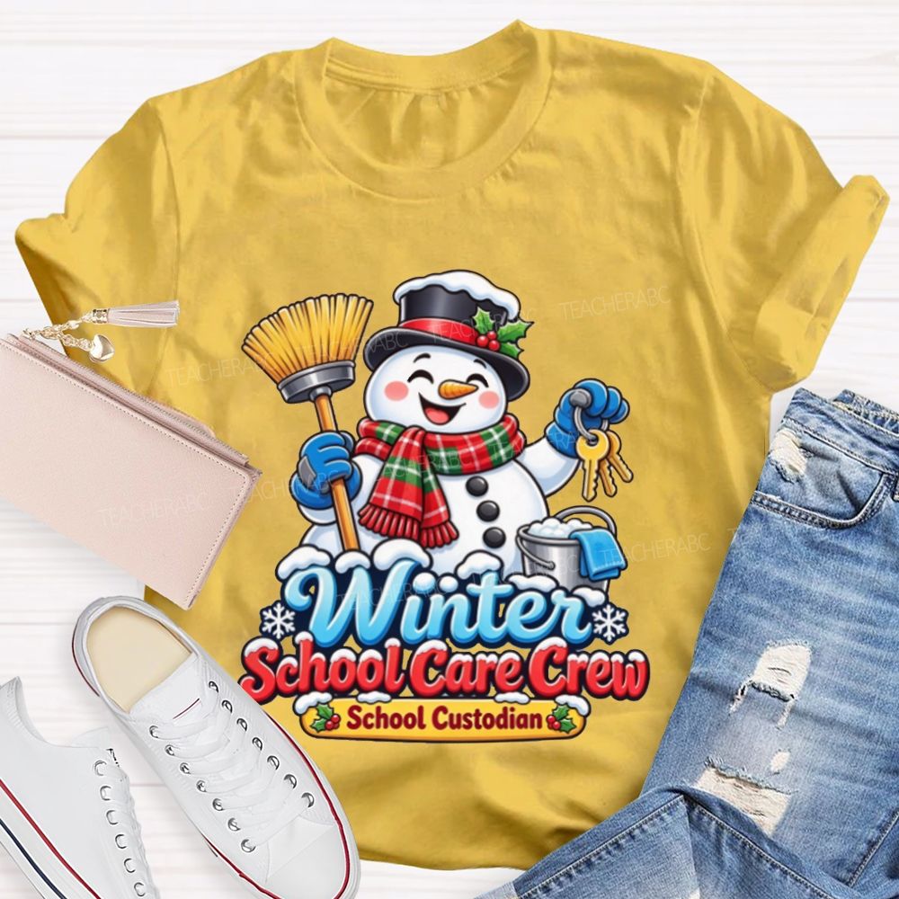 Winter School Care Crew School Custodian Snowman Christmas T-shirt