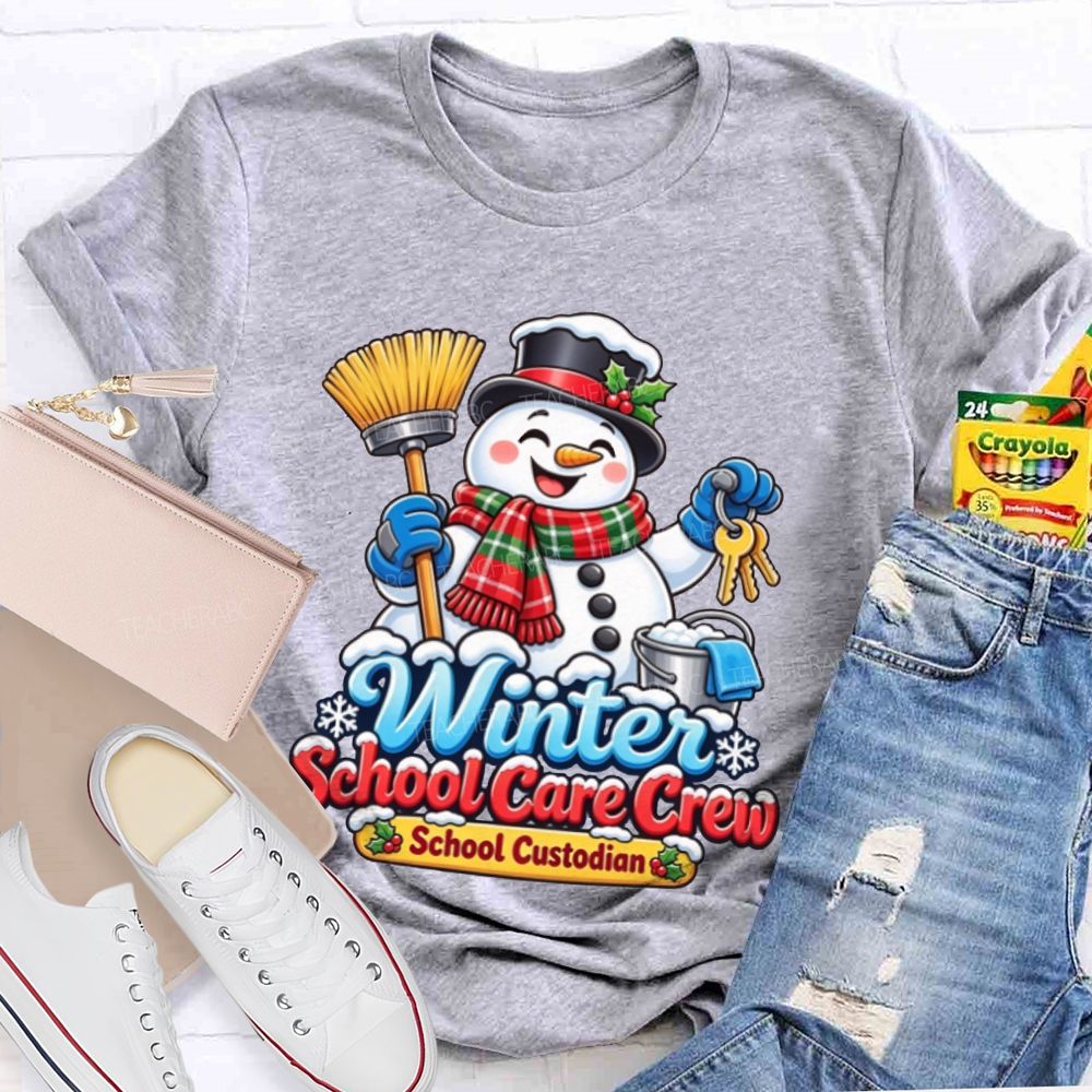 Winter School Care Crew School Custodian Snowman Christmas T-shirt