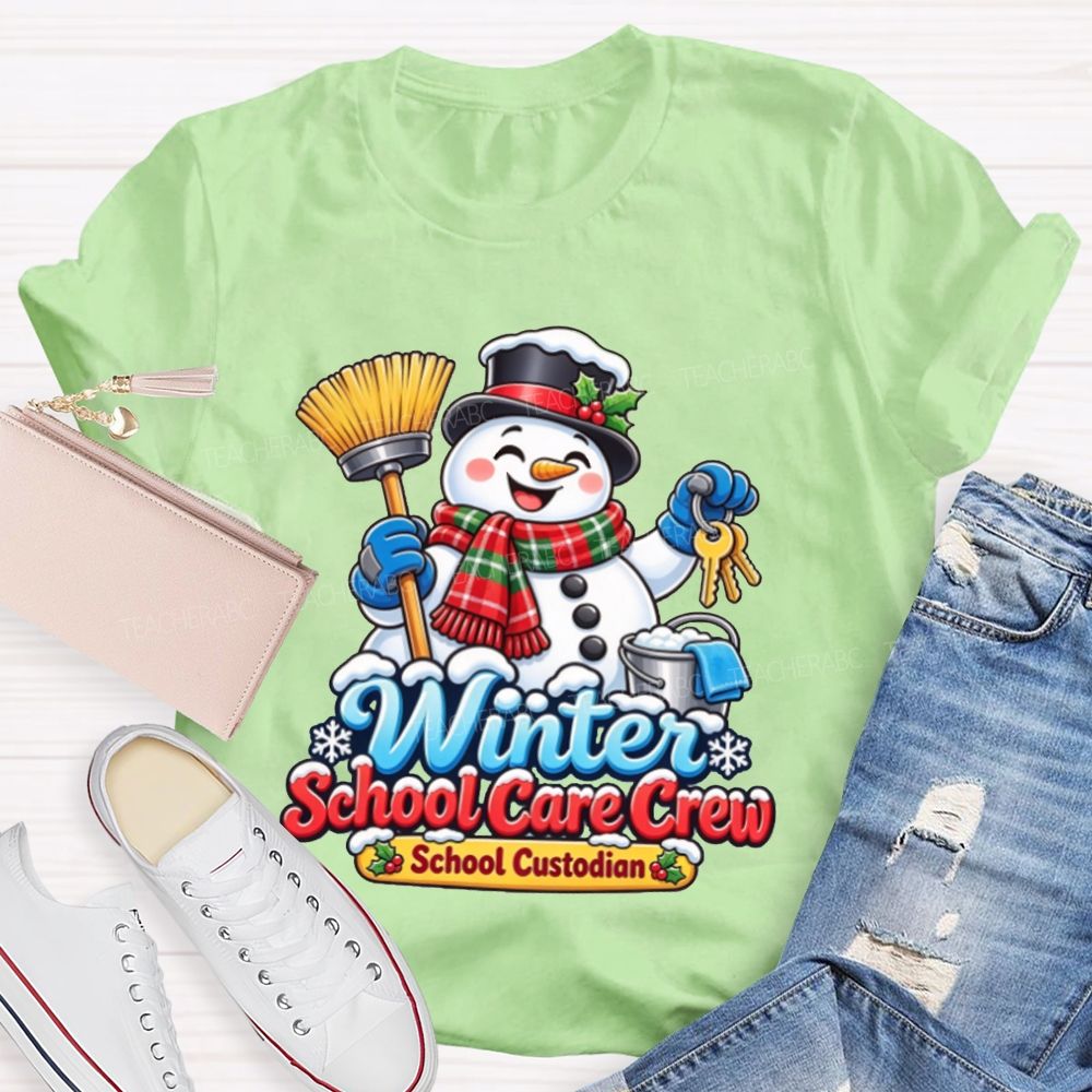 Winter School Care Crew School Custodian Snowman Christmas T-shirt