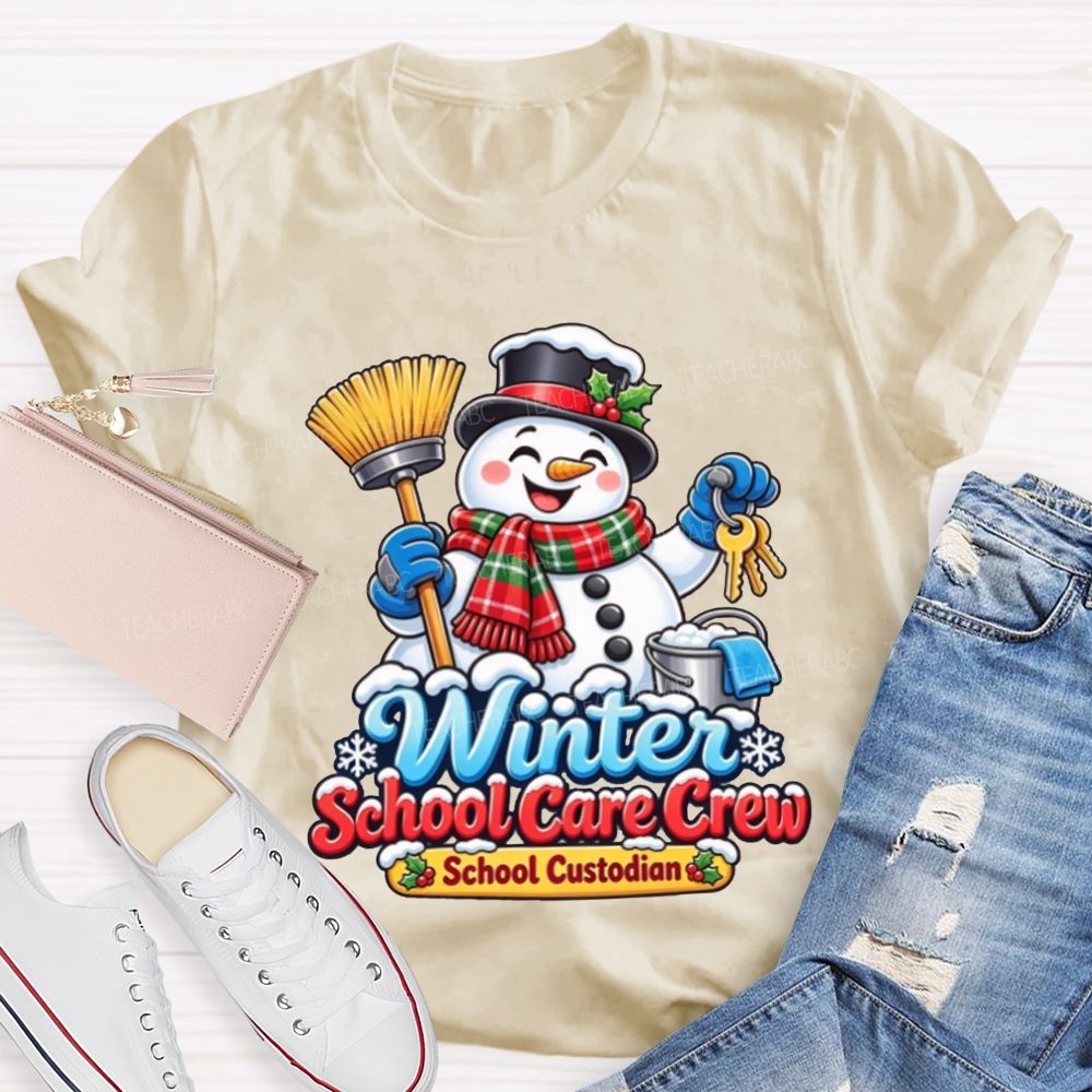 Winter School Care Crew School Custodian Snowman Christmas T-shirt