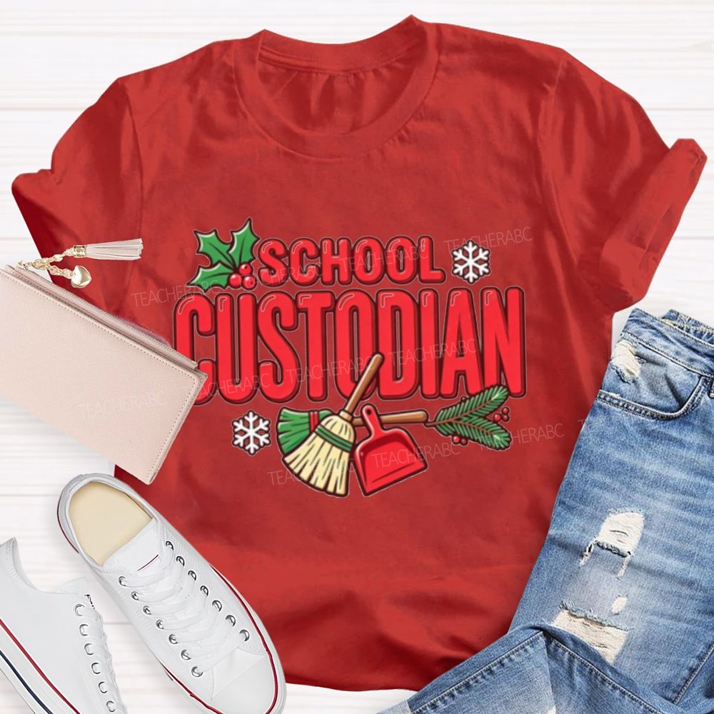 School Custodian Christmas Winter Holly Snowflake T-shirt
