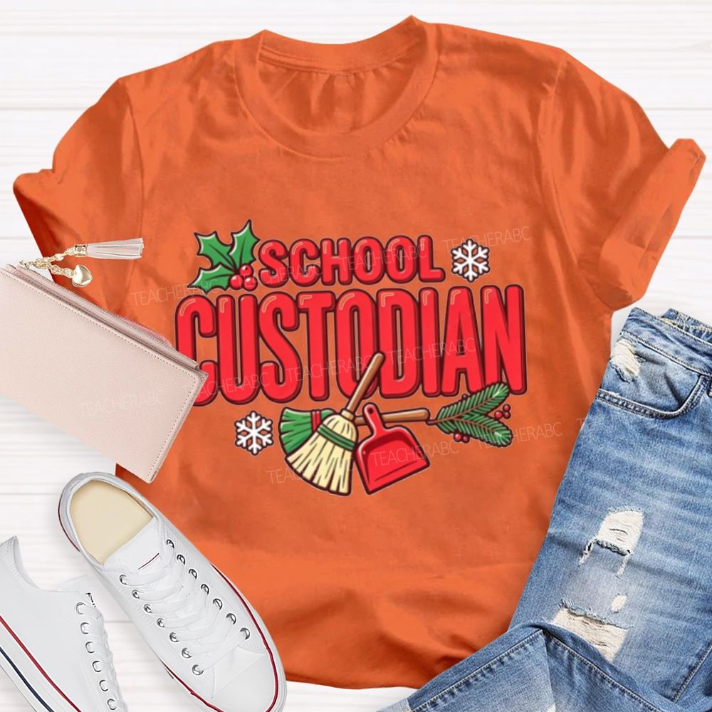 School Custodian Christmas Winter Holly Snowflake T-shirt