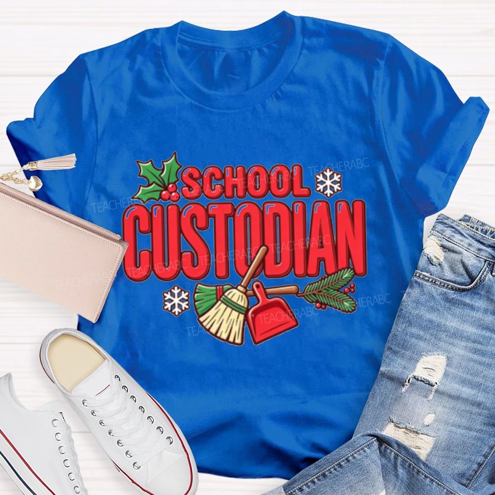 School Custodian Christmas Winter Holly Snowflake T-shirt