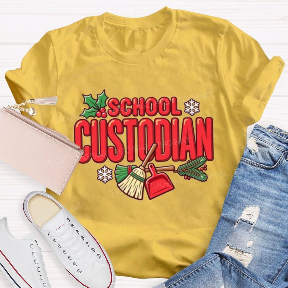 School Custodian Christmas Winter Holly Snowflake T-shirt