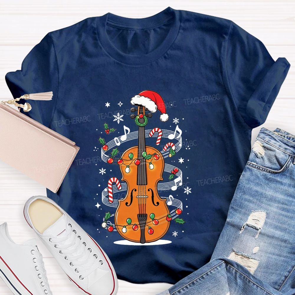 Christmas Violin Music Teacher Holiday Vibes Teacher T-shirt