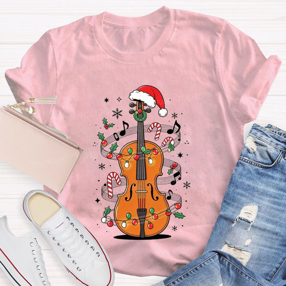 Christmas Violin Music Teacher Holiday Vibes Teacher T-shirt