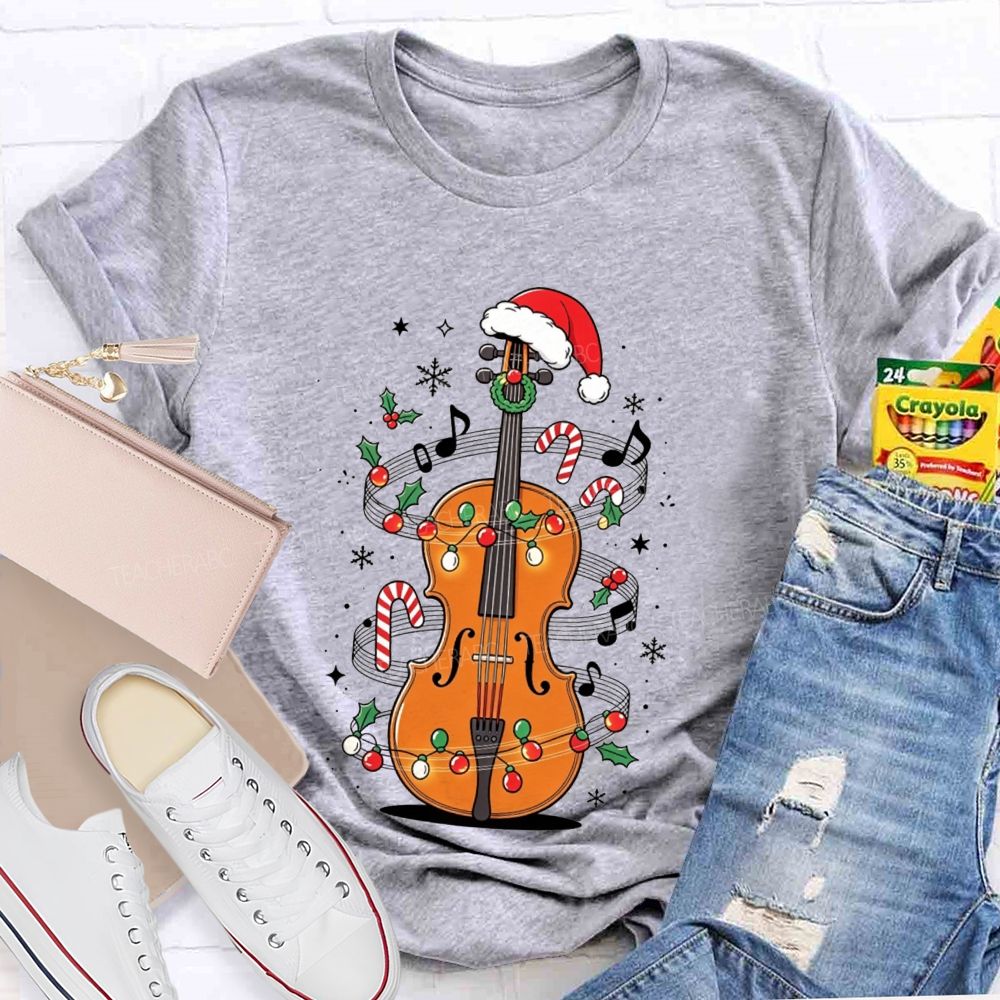 Christmas Violin Music Teacher Holiday Vibes Teacher T-shirt