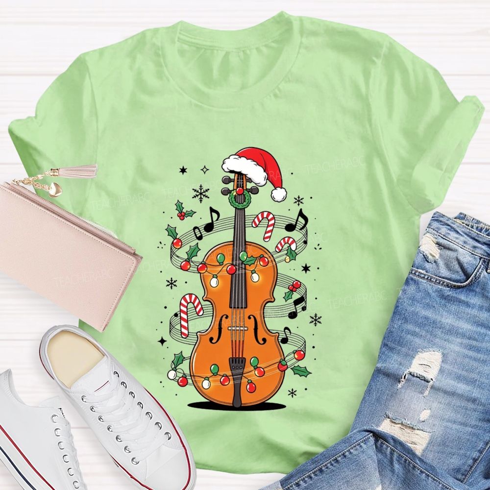 Christmas Violin Music Teacher Holiday Vibes Teacher T-shirt