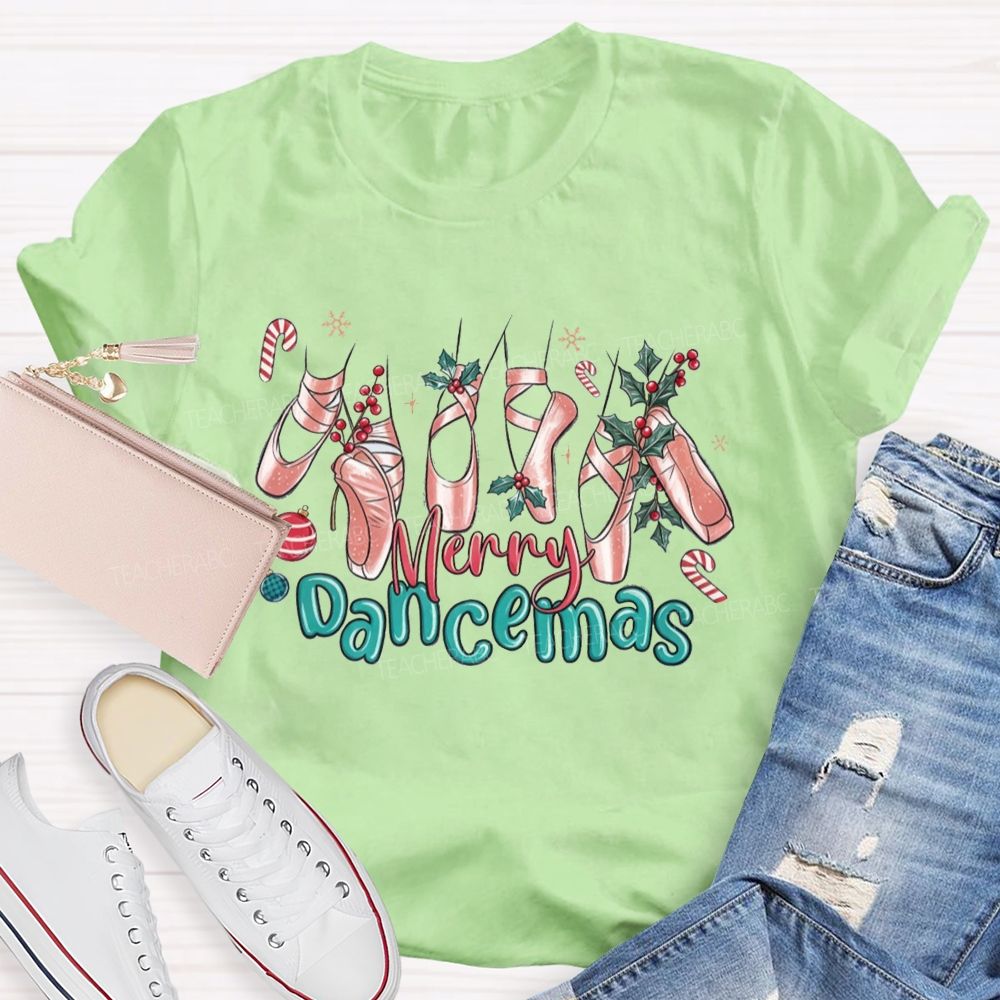Merry Dancemas Christmas Ballet Pointe Shoes Dance Teacher T-shirt