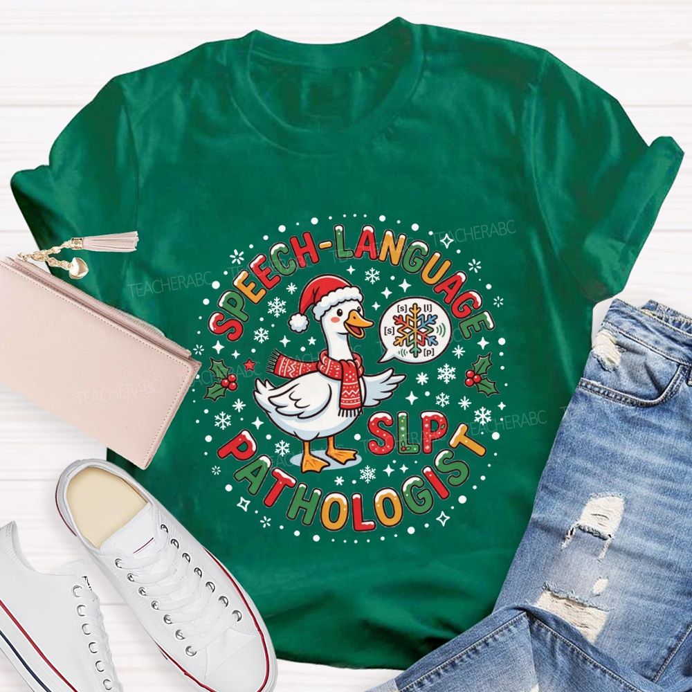 Speech Language Pathologist Christmas Duck Santa Duck Speech Sounds Holiday Teacher T-shirt