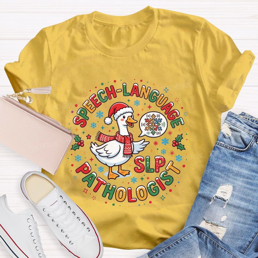 Speech Language Pathologist Christmas Duck Santa Duck Speech Sounds Holiday Teacher T-shirt