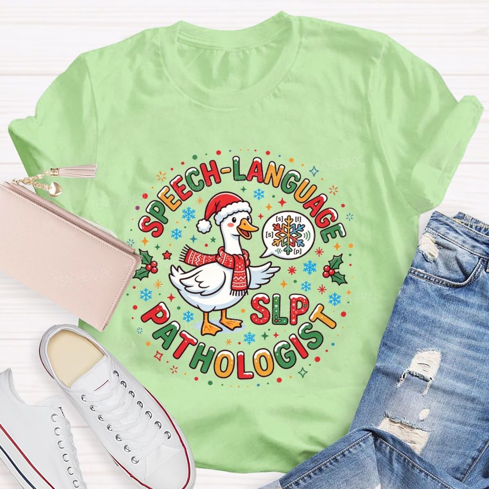 Speech Language Pathologist Christmas Duck Santa Duck Speech Sounds Holiday Teacher T-shirt