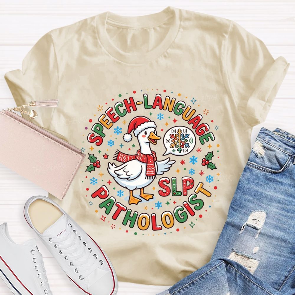 Speech Language Pathologist Christmas Duck Santa Duck Speech Sounds Holiday Teacher T-shirt