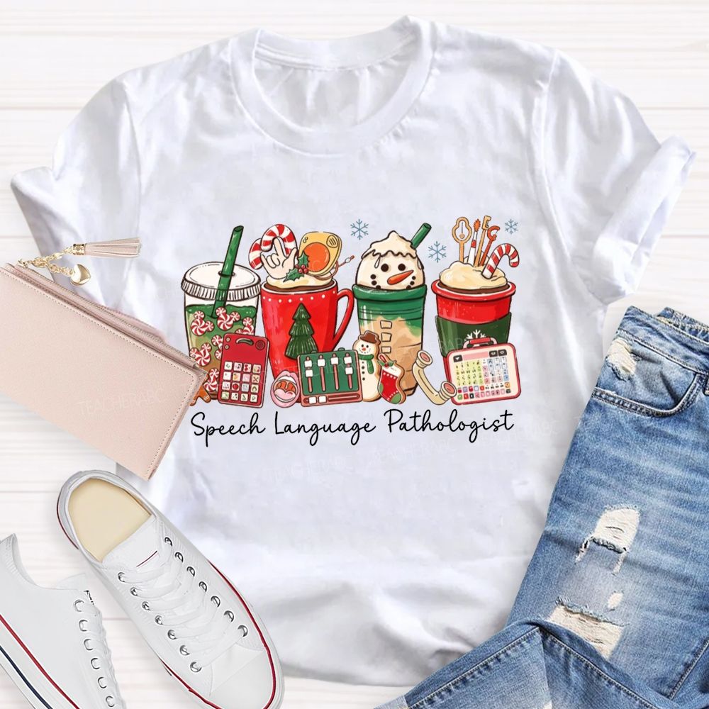 Speech Language Pathologist Holiday Christmas Coffee Teacher T-shirt