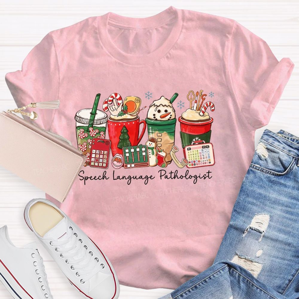 Speech Language Pathologist Holiday Christmas Coffee Teacher T-shirt