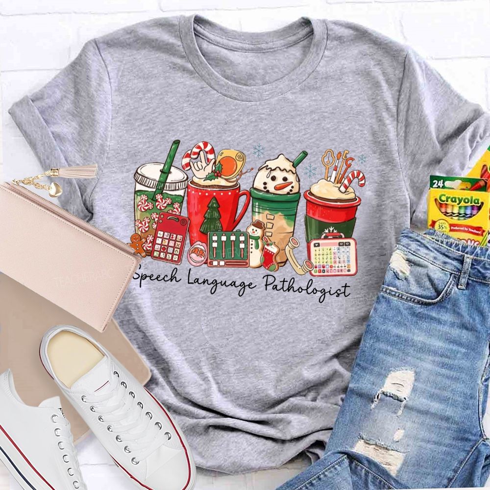 Speech Language Pathologist Holiday Christmas Coffee Teacher T-shirt
