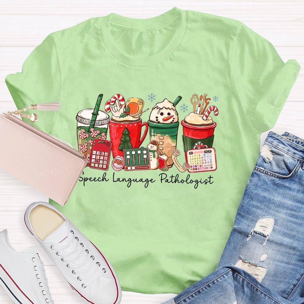 Speech Language Pathologist Holiday Christmas Coffee Teacher T-shirt