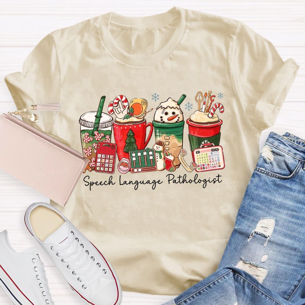 Speech Language Pathologist Holiday Christmas Coffee Teacher T-shirt