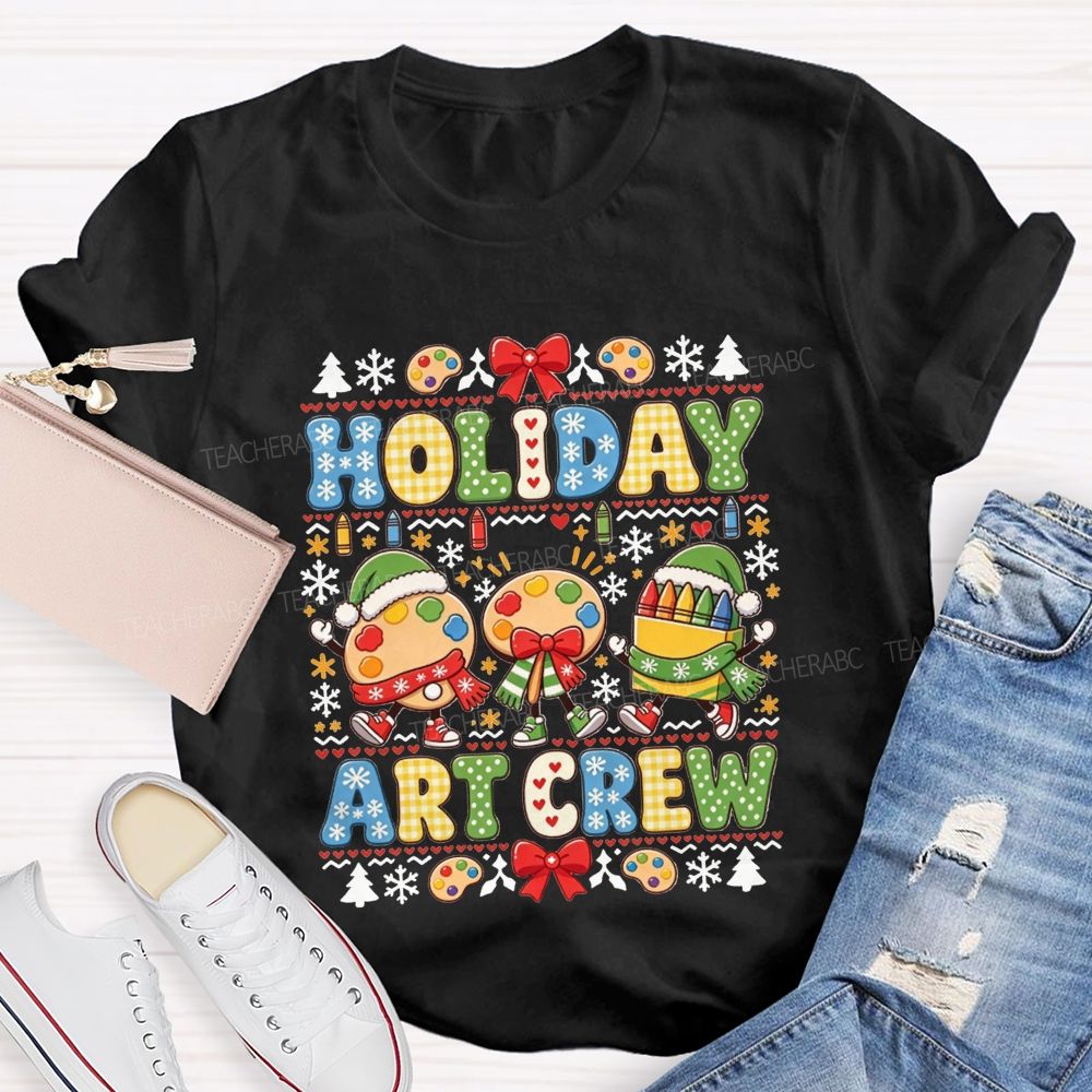 Holiday Art Crew Christmas Art Teacher Crayon Paint Palette Christmas Teacher T-shirt