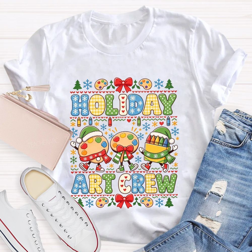 Holiday Art Crew Christmas Art Teacher Crayon Paint Palette Christmas Teacher T-shirt
