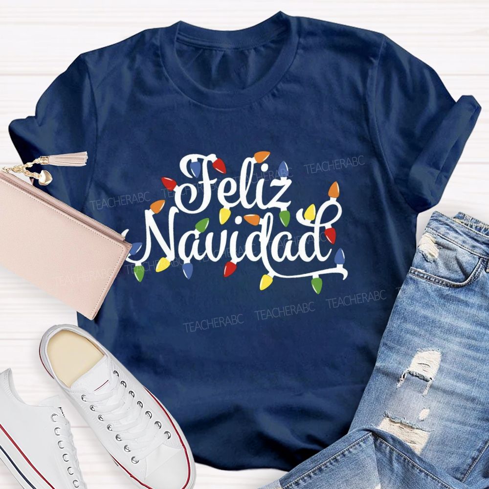 Christmas Lights Feliz Navidad Spanish Teacher T-shirt