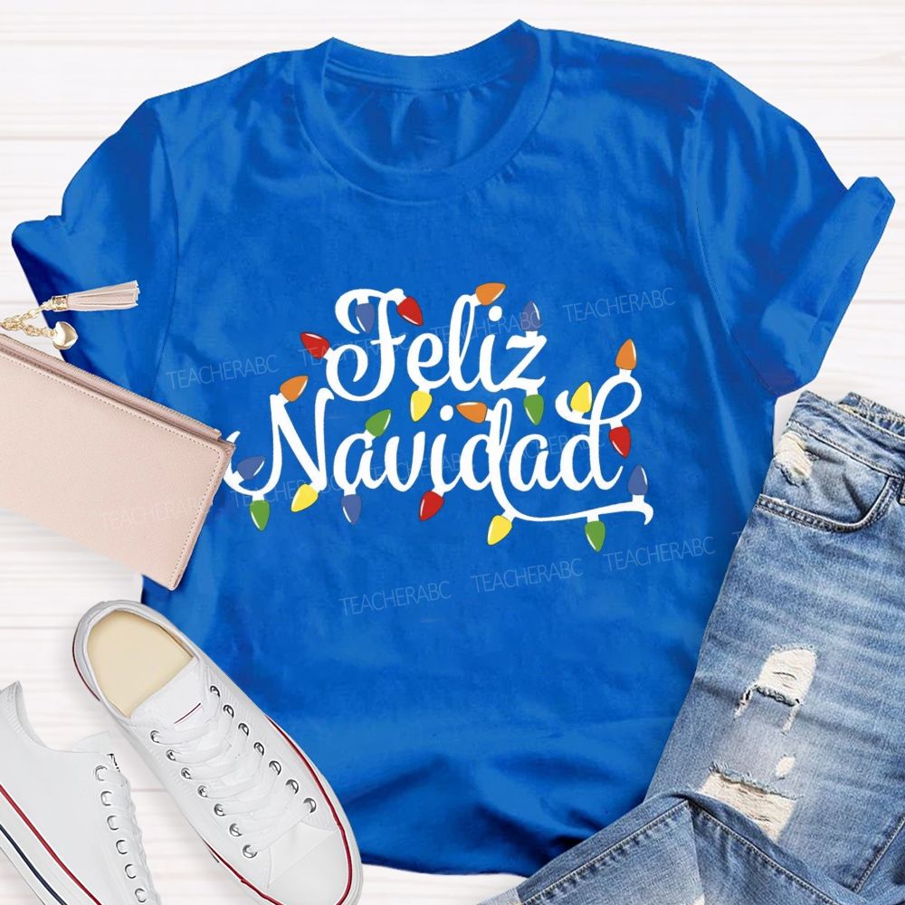 Christmas Lights Feliz Navidad Spanish Teacher T-shirt