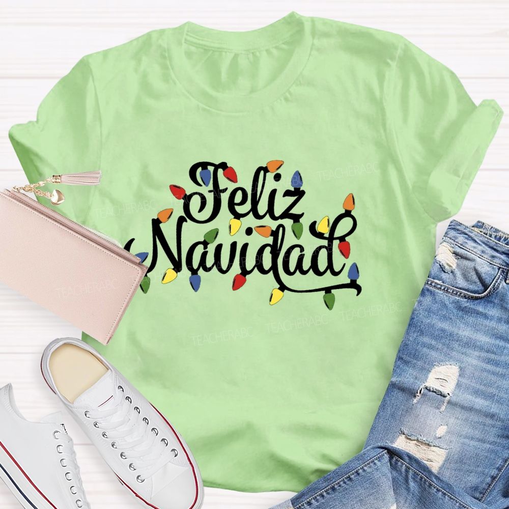Christmas Lights Feliz Navidad Spanish Teacher T-shirt