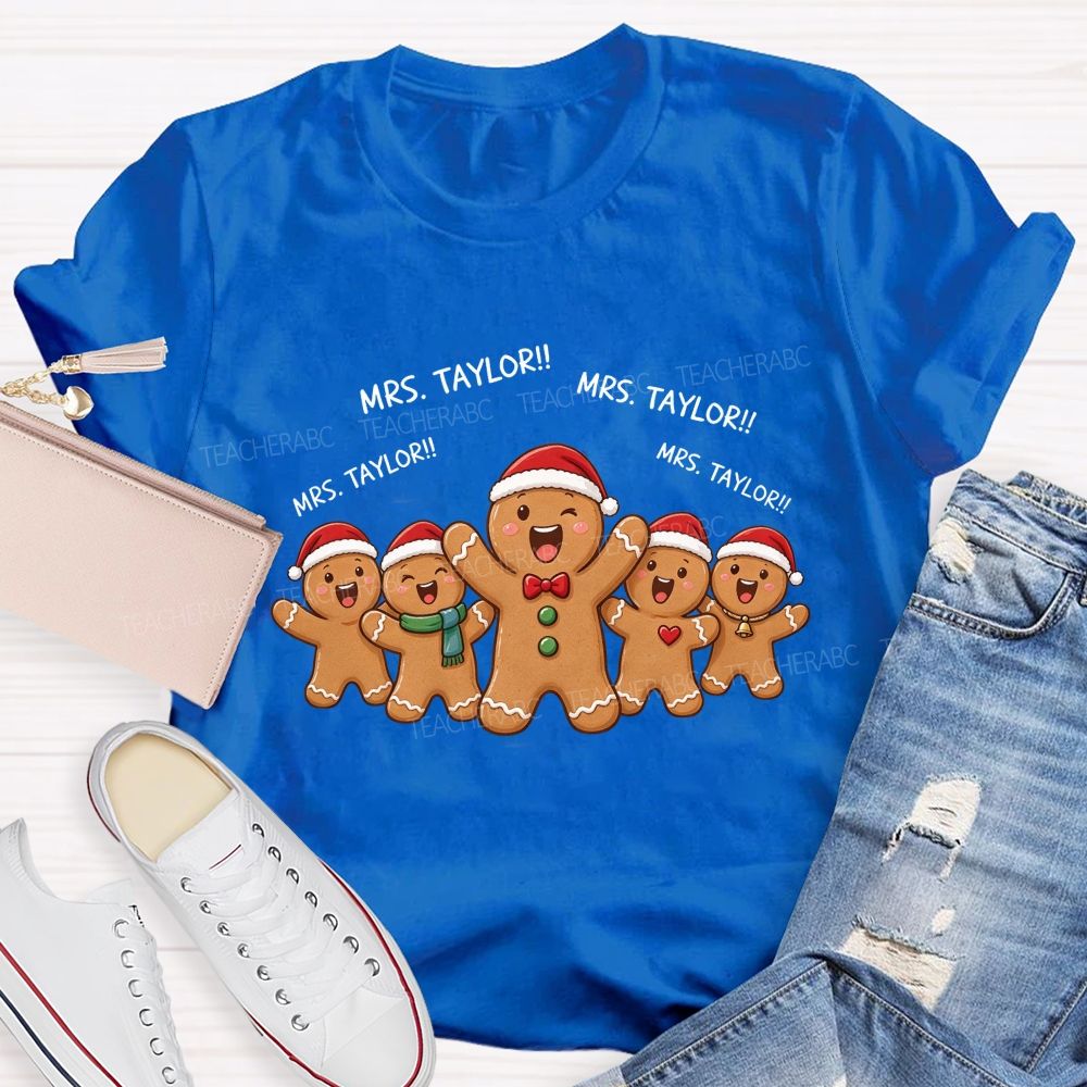 Personalized Name The Mischievous Gingerbread Man Teacher T-shirt