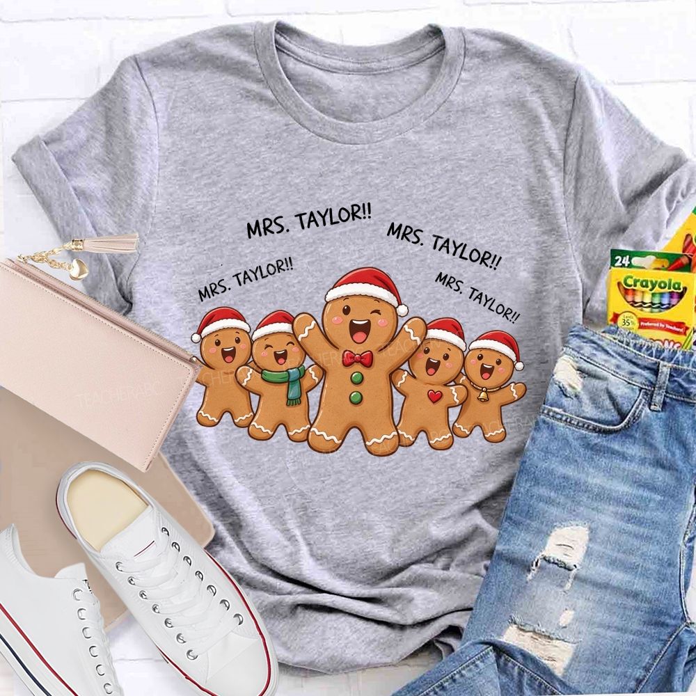 Personalized Name The Mischievous Gingerbread Man Teacher T-shirt