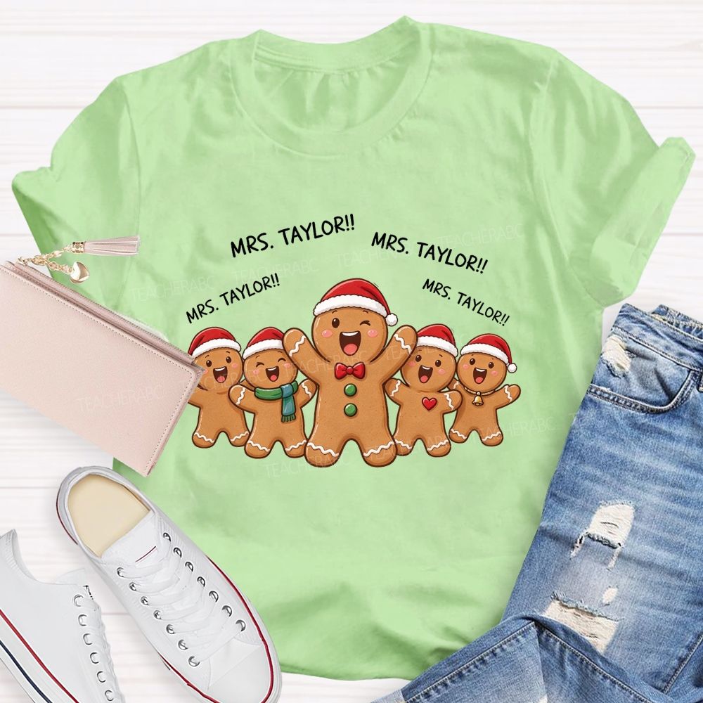 Personalized Name The Mischievous Gingerbread Man Teacher T-shirt