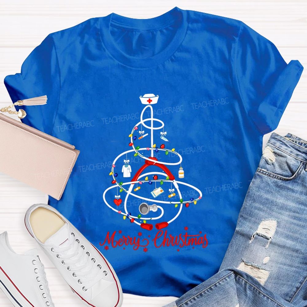 Merry Christmas School Nurse Christmas Tree Teacher T-shirt
