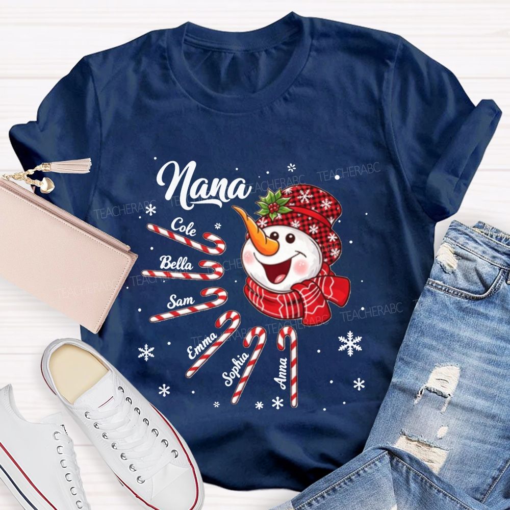 Personalized Name Christmas Snowman Candy Teacher T-shirt