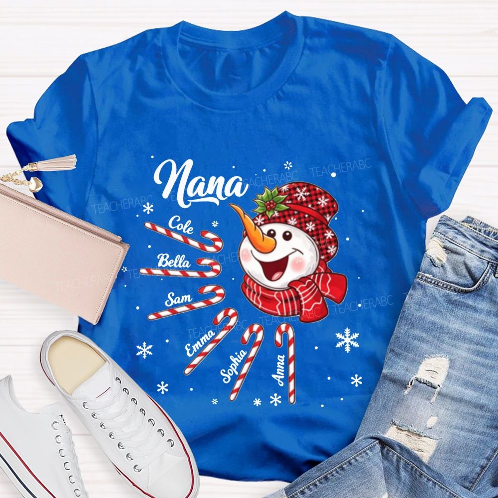 Personalized Name Christmas Snowman Candy Teacher T-shirt