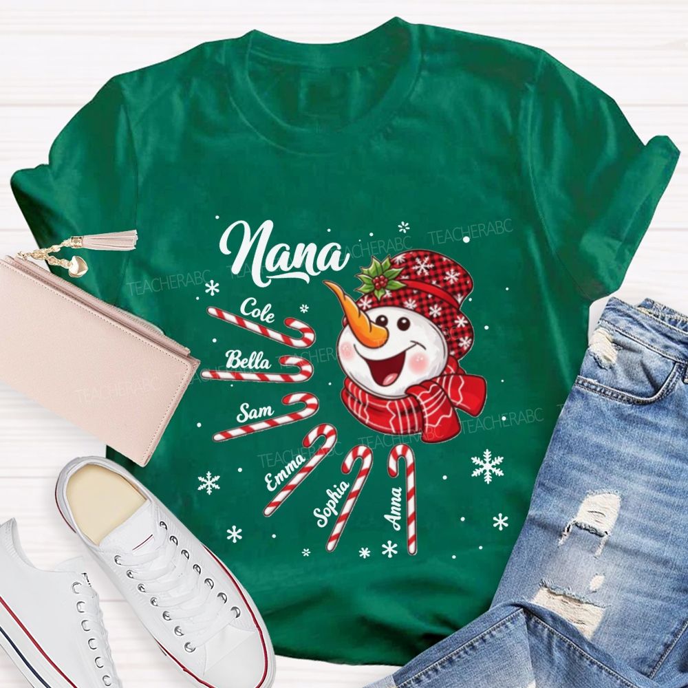 Personalized Name Christmas Snowman Candy Teacher T-shirt