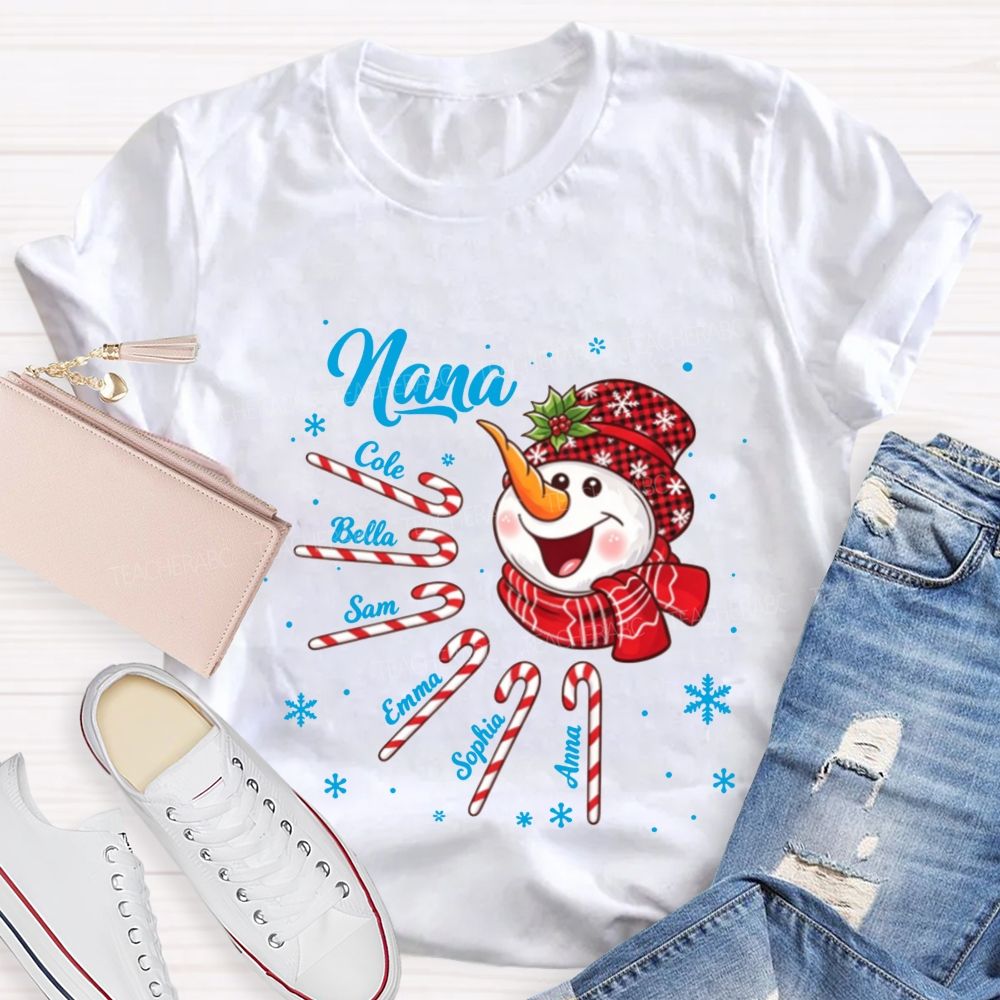 Personalized Name Christmas Snowman Candy Teacher T-shirt