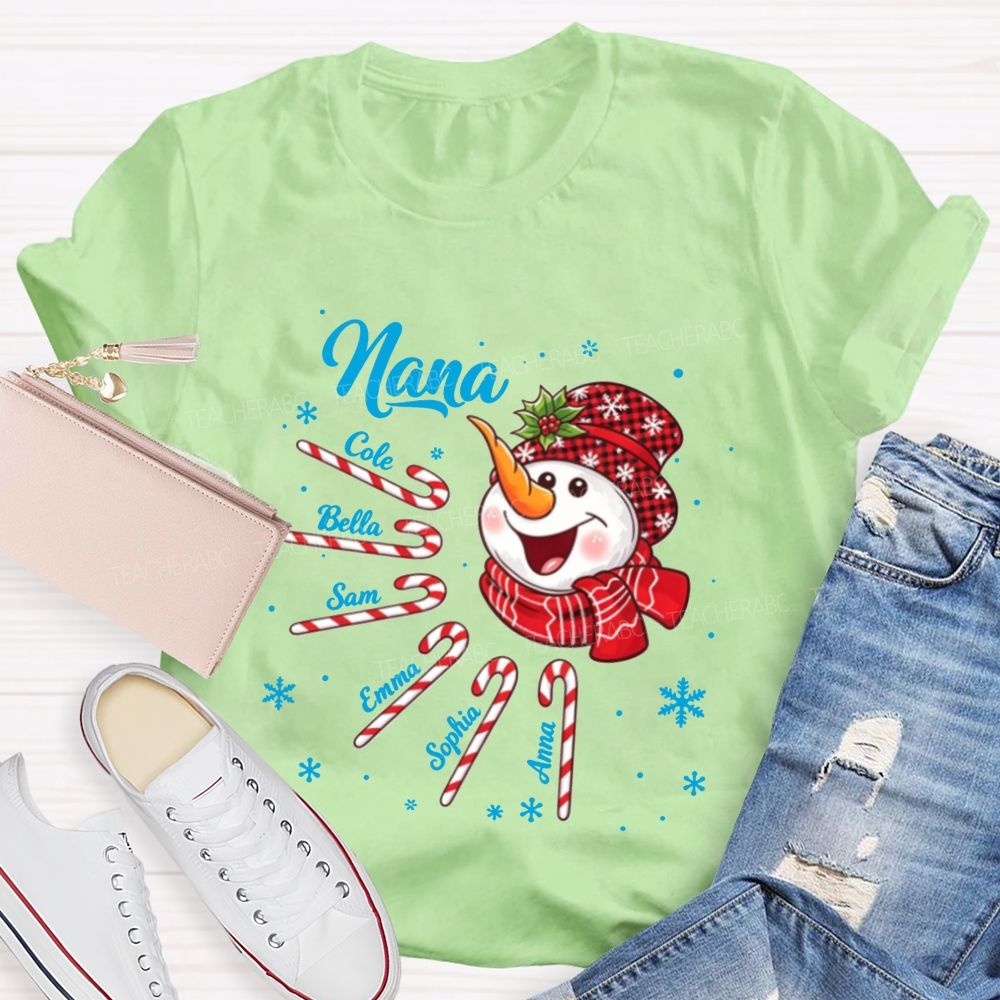 Personalized Name Christmas Snowman Candy Teacher T-shirt
